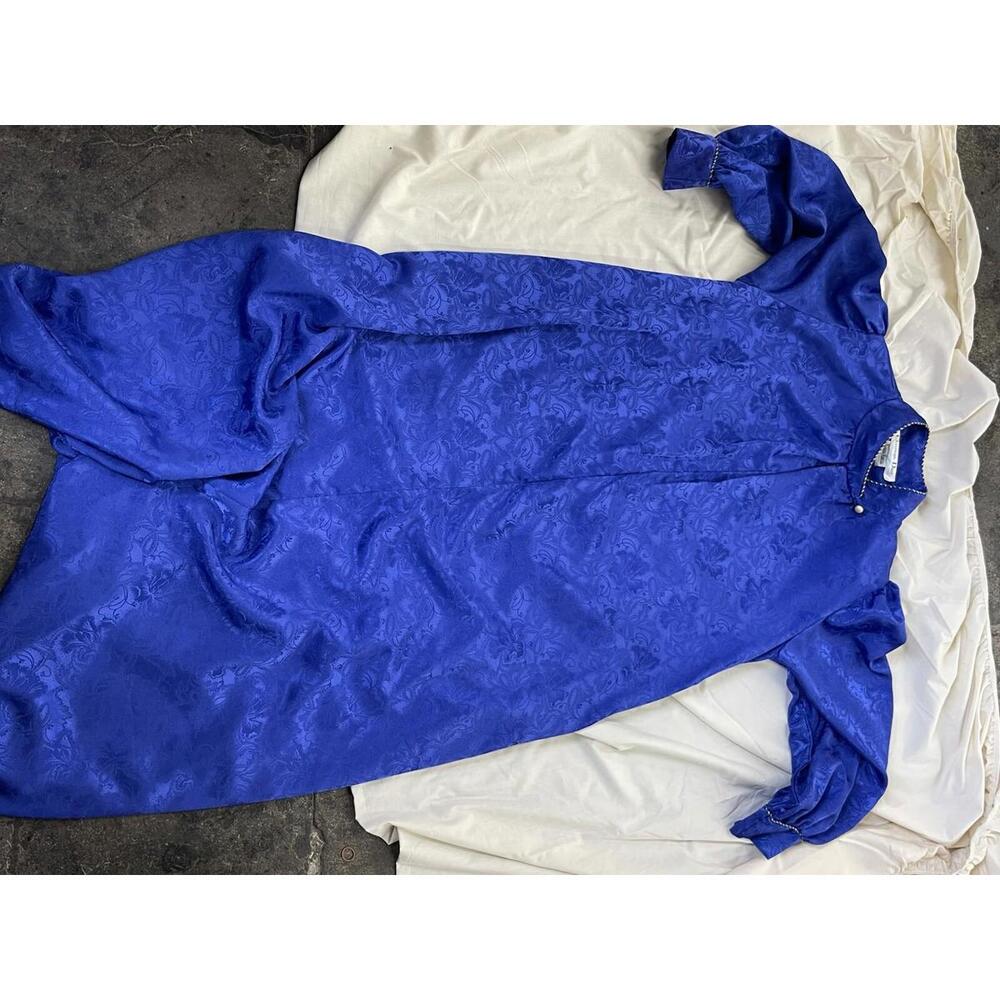 Christian Dior Vintage‎ 70s Blue Satin Maxi Caftan Size S H08